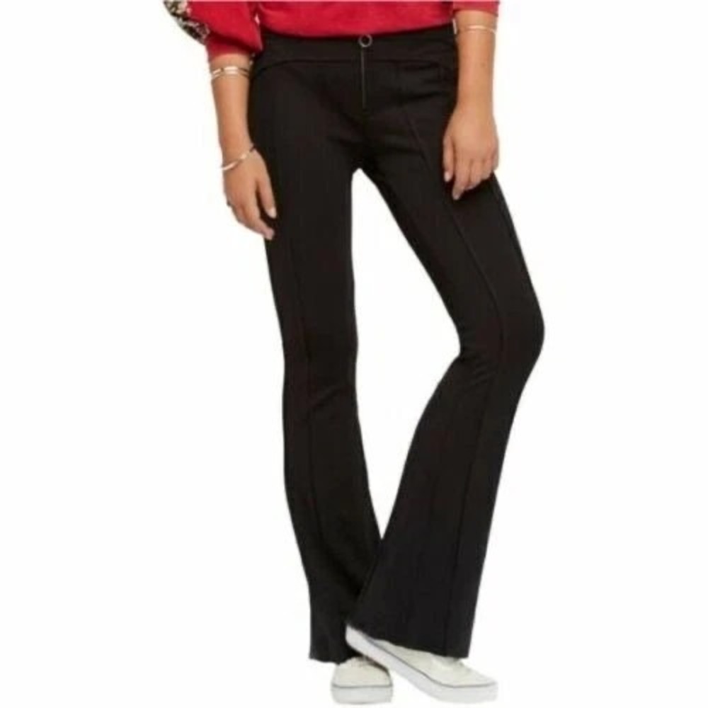 Free People Seamed Knit Wide Leg Flare Pants Women's‎ Size 6 Black Front Zip Fly